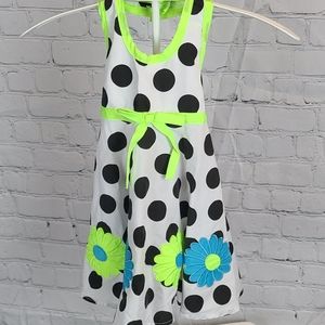 Black & white polka dot floral swing halter dress